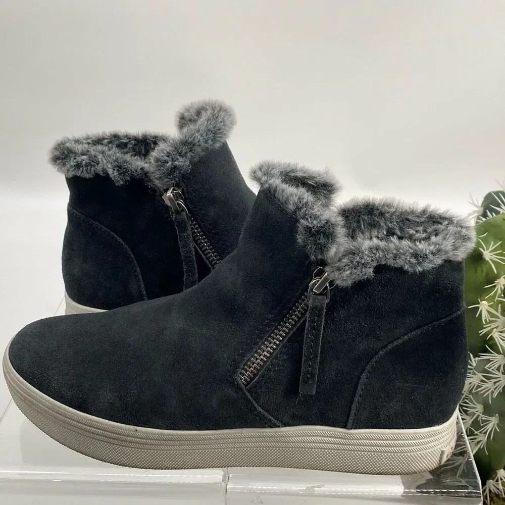 DV by Dolce Vita Gray Faux Fur Trim Suede Ankle Booties